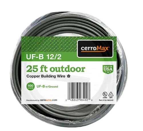 25 ft. 12/2 Gray Solid CerroMax Copper UF-B Cable with Ground Wire - 9666630