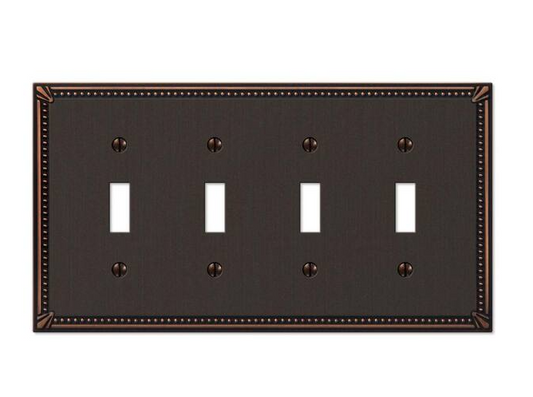 Imperial Bead 4 Gang Toggle Metal Wall Plate - Aged Bronze - 91004426019