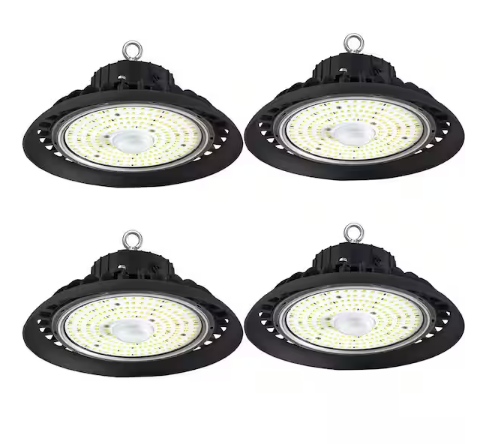 10 in. 300-Watt Equivalent Integrated LED Black Dimmable High Bay Light 5000K 16000 Lumens (4-Pack) - 91009754145