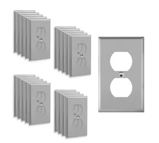 1-Gang Stainless Steel Duplex Outlet Metal Wall Plate, Standard Size (20-Pack) - 91010389450