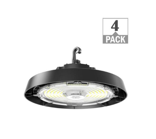 400-Watt Equivalent 11 in. Round Integrated LED Black High Bay Light 27000-36000 Lumens Adjustable CCT (4-Pack) - 91010331250