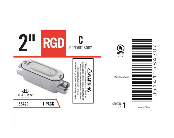 2 in. Rigid Type-C Threaded Conduit Body with Cover and Gasket - 9731469