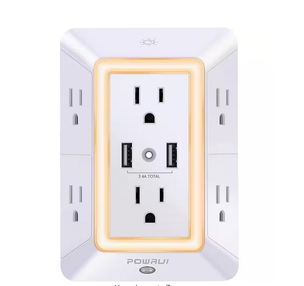 6-Outlet Extender 2 USB Wall Charger Adapter Spaced for Home, Travel, Office - 91010598673