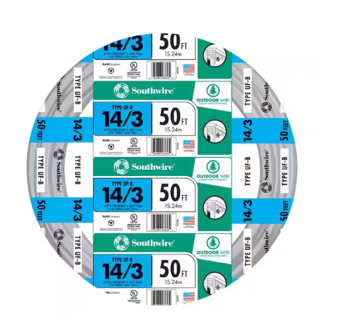 50 ft. 14/3 Gray Solid CU UF-B W/G Wire - 91001497707