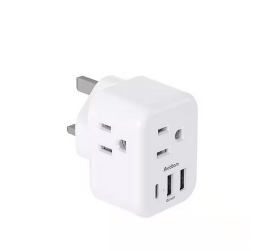 13 Amp Grounded Plug Travel Adapter Type G Power Adapter with 3 AC Outlets and 3 USB 1 USB C for USA to Dubai Scotland - 91012166218