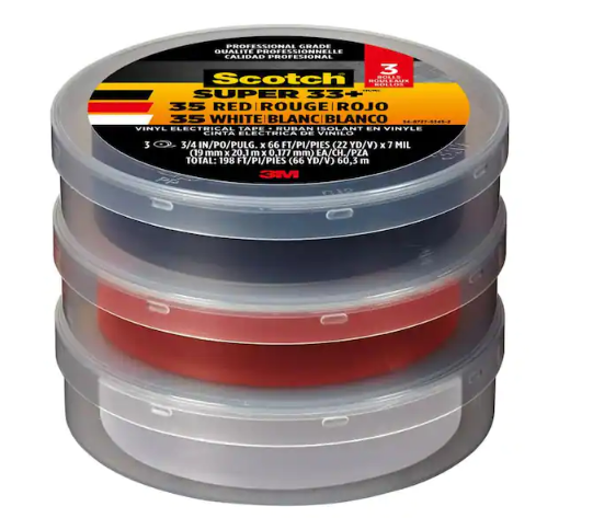 3/4 in. x 66 ft. Vinyl Electrical Tape, Black/Red and White (3-Pack) - 91001752234