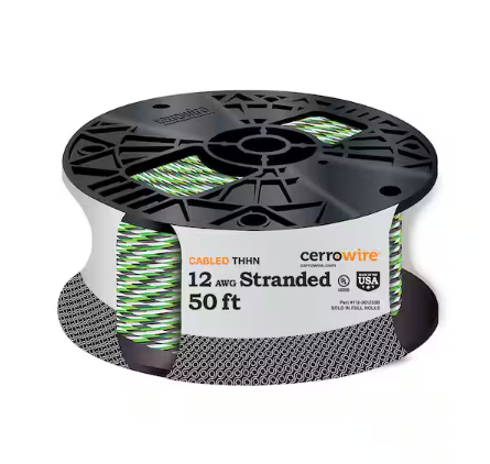 50 ft. 12/3 Black /White /Green Stranded Copper THHN Wire - 91000993445