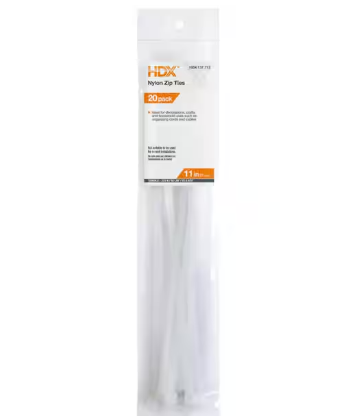 11 in. Zip Ties, Natural (20-Pack) - 91004137713