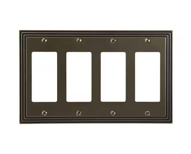 Tiered 4 Gang Rocker Metal Wall Plate - Rustic Brass