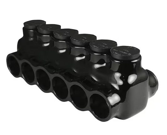 6 AWG - 250 MCM 600-Volt 6-Ports Multi Tap Connector Insulated Dual Sided, Black - 91004501343