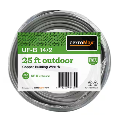 25 ft. 14/2 Gray Solid CerroMax Copper UF-B Cable with Ground Wire - 9666609