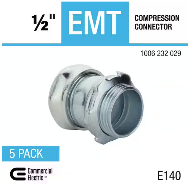 1/2 in. Electrical Metallic Tubing (EMT) Compression Connector (5-Pack) - 91006232029