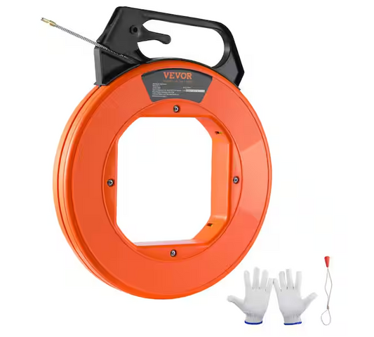 Fish Tape 100 ft. 3/16 in. Fiberglass Wire Puller Fishing Tools with Handle, Cable Puller for Wall Electrical Conduit - 91010500344