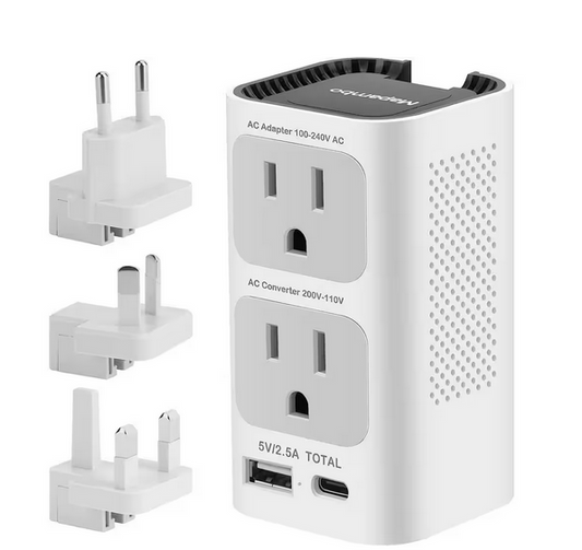 Gray Universal Travel Adapter Converter US to Europe, International Power Plug Adapter W/1 USB Port, 1 USB Type-C Combo - 91012130853