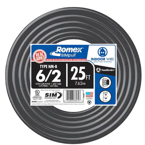 25 ft. 6/2 Stranded Romex SIMpull CU NM-B W/G Wire - 91002352597