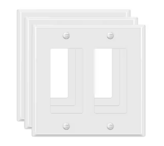 2-Gang White Gloss Decorator/Rocker Outlet Metal Wall Plate (3-Pack) - 91010007195