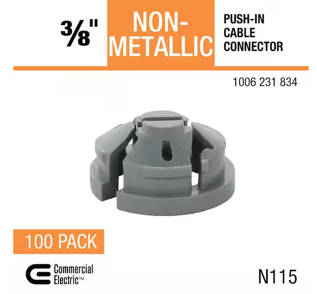 3/8 in. (1/2 in. Knockout) Non-Metallic Push-in Cable Connector (100-Pack) - 91006231834