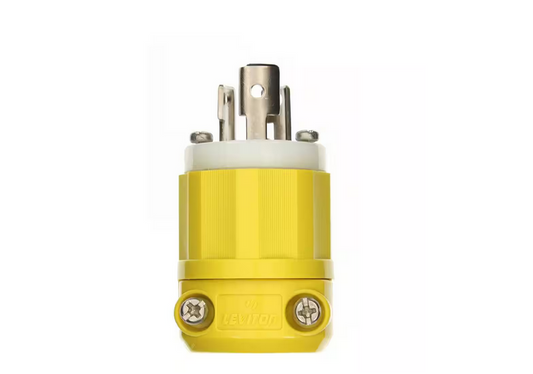 15 Amp 125-Volt NEMA L5-15P 2-Pole 3-Watt Locking Plug Industrial Grade Grounding Corrosion Resistant, Yellow-White
