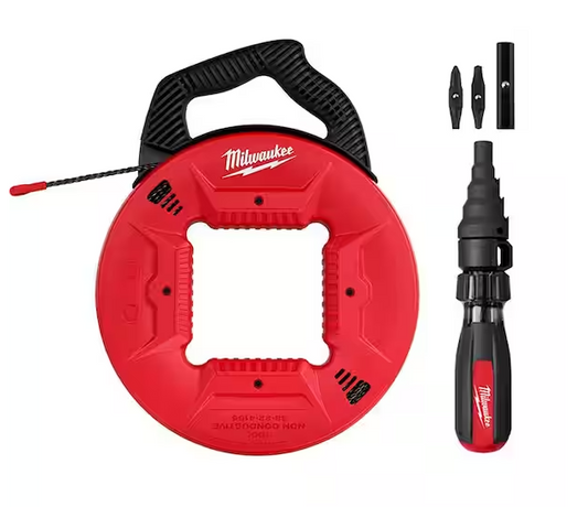 100 ft. Polyester Fish Tape with Non-Conductive Tip with 7-in-1 Conduit Reaming Multi-Bit Screwdriver