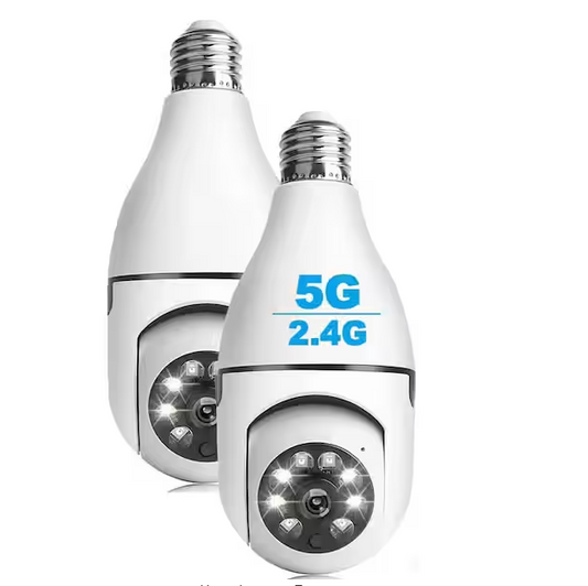 2K Light Bulb Security Wireless Camera: 4MP, 5GHz/2.4GHz, 360-Degree PTZ, Night Vision, Motion Detection (2-Pack) - 91010598828