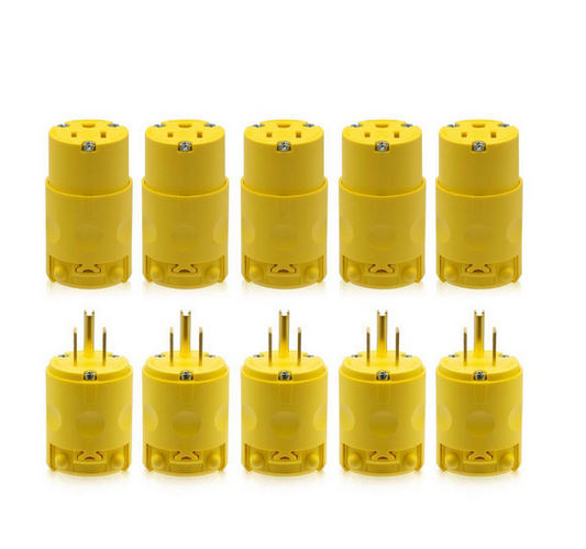 Straight Blade Plug and Connector Set, 15 Amp 125-Volt NEMA 5-15P NEMA 5-15R 2 Pole 3 Wire Grounding, Yellow (5-Set) - 91008411932