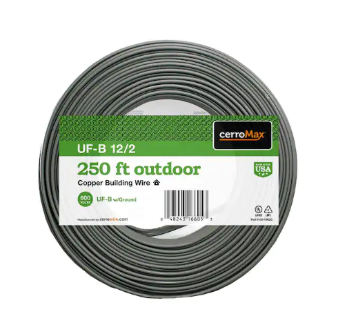 250 ft. 12/2 Gray Solid CerroMax Copper UF-B Cable with Ground Wire