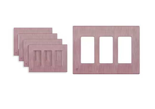 3-Gang Pink Decorator Rocker Plastic Screwless Wall Plate, Pink Brushed Rose Gold (5-Pack) - 91010389517