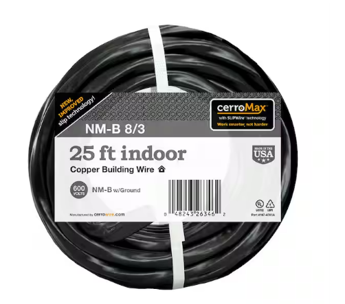 25 ft. 8/3 Black Stranded CerroMax SLiPWire Copper NM-B Wire - 9196915