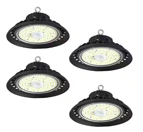 10 in. 300-Watt Equivalent Integrated Black LED UFO High Bay Light 5000K 16000 Lumens (4-Pack) - 91009754158