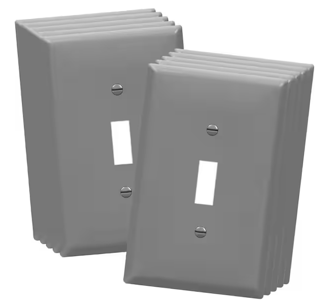 Mid-Size 1-Gang Gray Toggle Switch Polycarbonate Plastic Wall Plate (10-Pack) - 91010997233