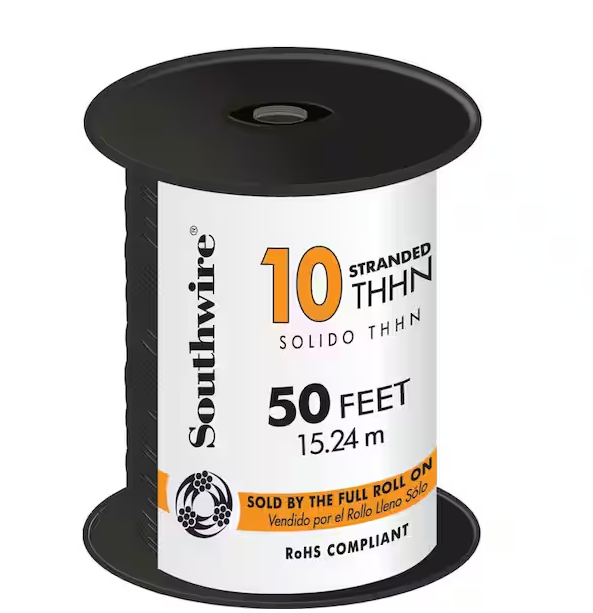 50 ft. 10 Black Stranded CU THHN Wire - 9200158