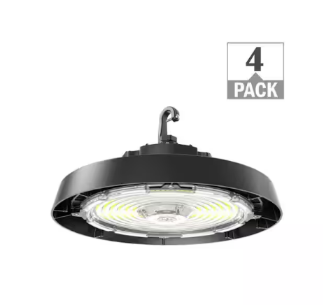 400-Watt Equivalent 11 in. Round Integrated LED Black High Bay Light 20250-30000 Lumens Adjustable CCT 120-277V (4-Pack) - 91010331254