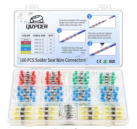 160-Pieces Solder Seal Wire Connectors Kit, Electrical Connectors Heat Shrink Wire Connectors Waterproof Butt Terminals - 91011185881