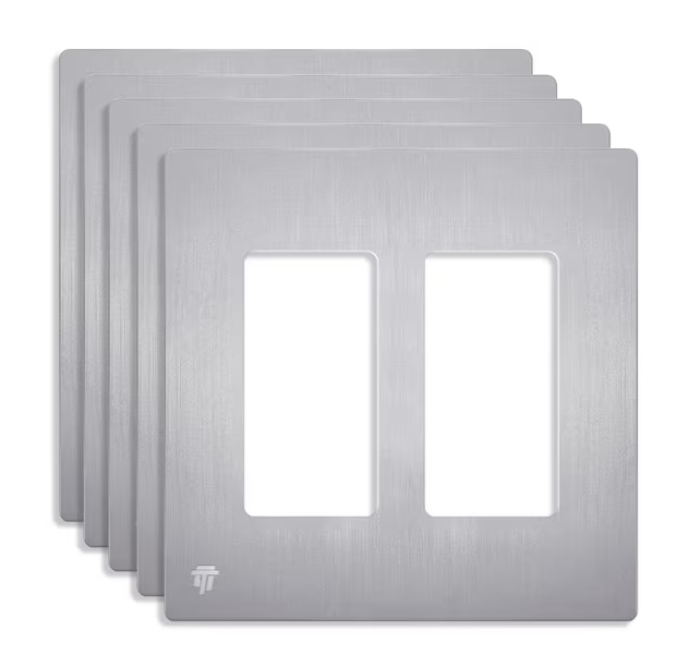 Brushed Silver 2-Gang, Decorator/Rocker, Plastic Polycarbonate, Screwless Wall Plate (5-Pack) - 91009746907