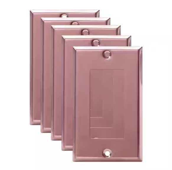 1-Gang Polished Rose Gold Decorator/Rocker Outlet Metal Wall Plate, 5-Pack -91010015746