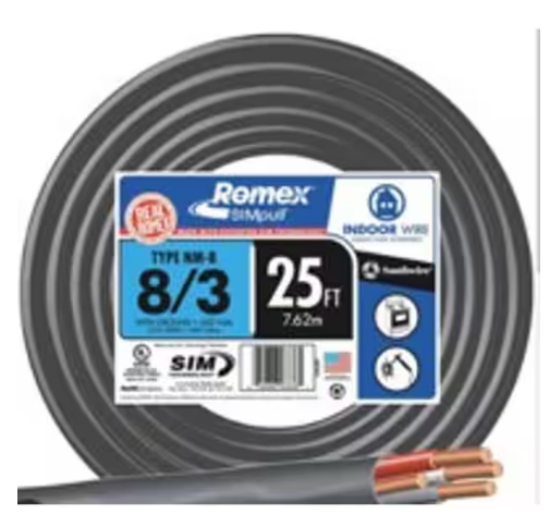 25 ft. 8/3 Stranded Romex SIMpull CU NM-B W/G Wire - 9196915