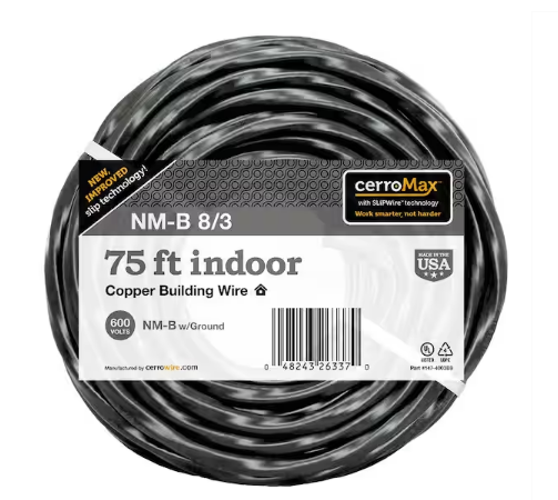 75 ft. 8/3 Black Stranded CerroMax SLiPWire Copper NM-B Wire - 9164900