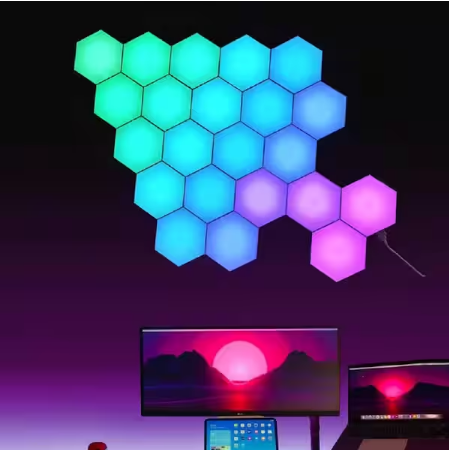 3.5 in. x 4 in. RGB Dimmable 120 Lumens Wall Lights with Remote; Dual Control 6 Hexagonal LED Wall Panel Lights - 91010437821