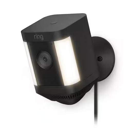 Spotlight Cam Plus, Plug-In - Smart Security Video Camera with LED Lights, 2-Way Talk, Color Night Vision, Black - 91008504543