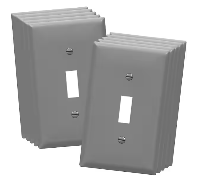 1-Gang Gray Toggle Switch Polycarbonate Plastic Wall Plate (10-Pack) - 91010997157