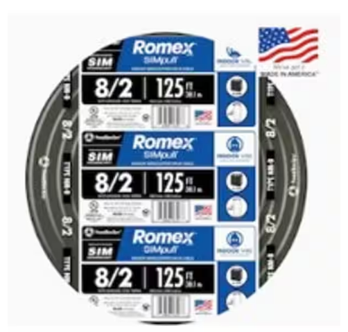 125 ft. 8/2 Black Stranded Romex SIMpull CU NM-B W/G Wire - 9866326