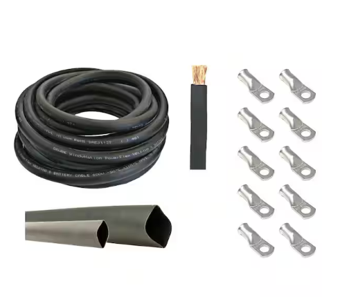 1/0-Gauge 10 ft. Black Welding Cable Kit Includes 10-Pieces of Cable Lugs and 3 ft. Heat Shrink Tubing - 91007488024