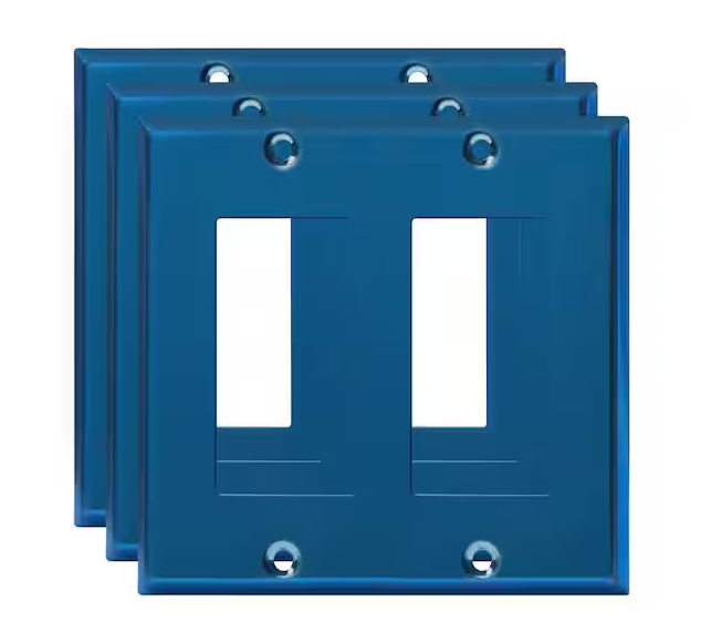 2-Gang Polished Blue Decorator/Rocker Outlet Metal Wall Plate (3-Pack) - 91010007194