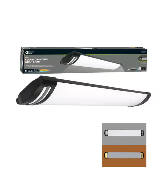 4 ft. Matte Black Woodgrain Gray End Caps 5250 Lumens Integrated LED Wraparound Light Adjustable CCT Night Light Feature - 91009595419