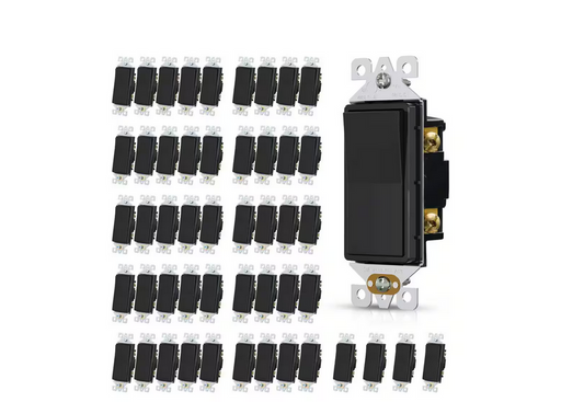 15 Amp Single-Pole Decorative Paddle Rocker Light Switch Glossy Black (50-Pack) - 91010577854