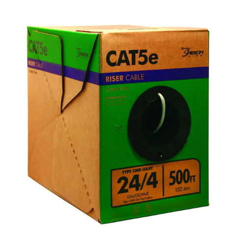 500 ft. Gray 24/4 Solid CU CAT5e CMR (Riser) Data Cable - 9190519