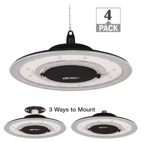 12 in. 12000 Lumens 100-Watt Lightweight Round Integrated LED High Bay Light 120-277V Mounting Options (4-Pack) - 91008024638