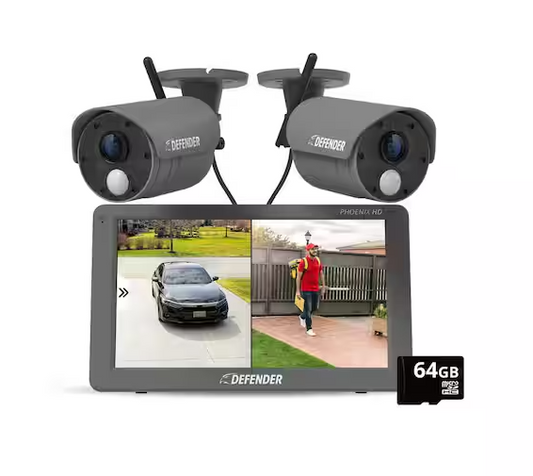 PHOENIXHD Non-Wi-Fi Plug-In Security Camera System with 10.1 in. Monitor, SD Card Recording and 2 Night Vision Cameras - 91011923992