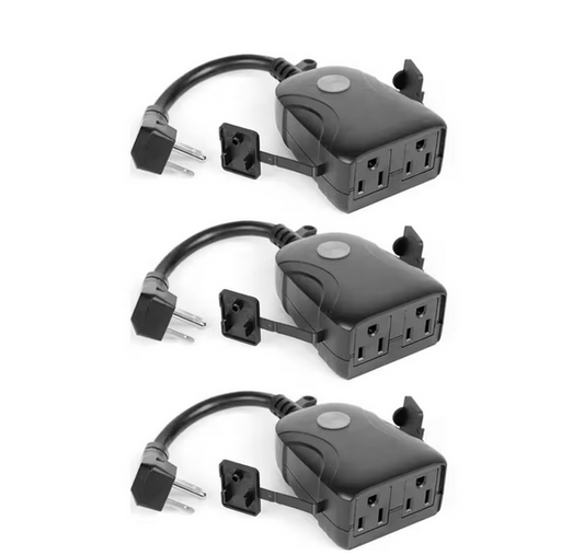 15 Amp Outdoor Alexa/Google Assistant Compatible Plug -In Smart Wi-Fi Dual Outlet Wall Plug, No Hub Required (3-Pack)