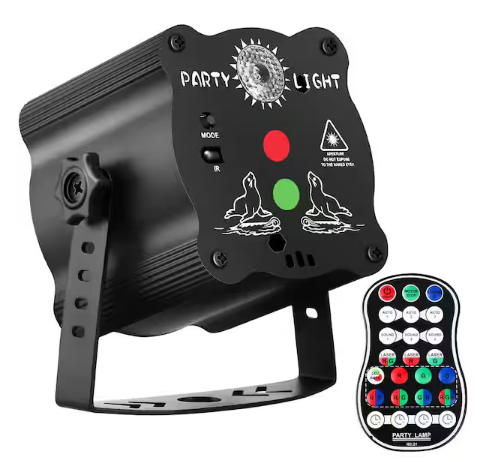 2 .83 in. Black Finish Indoor Battery Powered DJ Disco Stage Party Lights Lamp Sound with Activated Strobe Projector - 91011020886